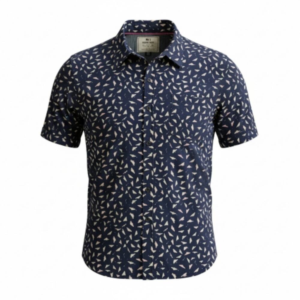 MBX Premium Goods Button Down‎ Shirt Short Sleeve Blue Geometric Mens Medium